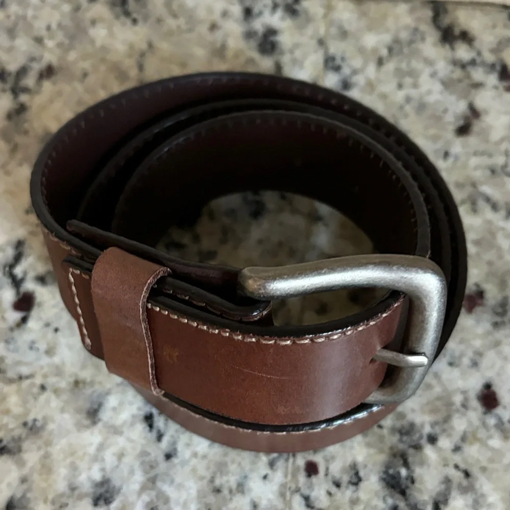 Belt Large Buckle Brown Leather Size 38